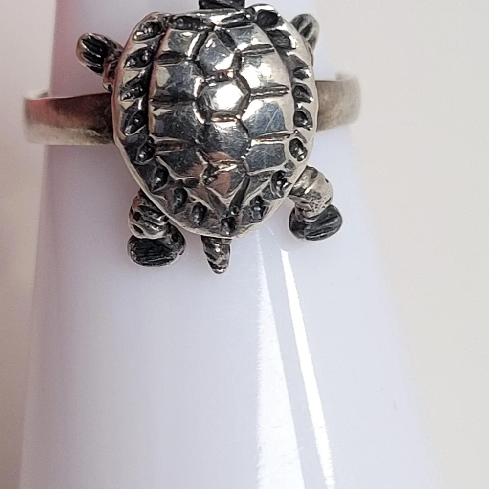 925 Sterling Silver Turtle Ring Size 6.5 Articulated Band Charm Jewelry - Picture 4 of 10
